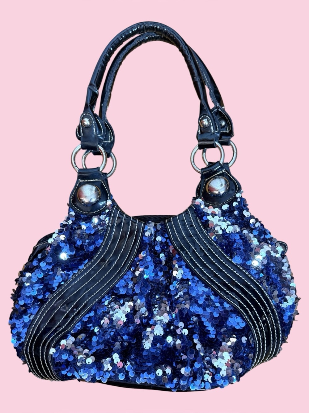 Blue and black sequin bag